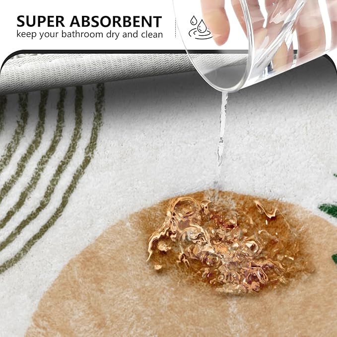 APROPHIC 20"X30" Boho Bath Rugs for Bathroom Decor Non-Slip Bath Mat Absorbent Plush Microfiber Soft Carpet Machine Washable Bath Mat for Bathrooms,Showers,Laundry Rooms,White and Green