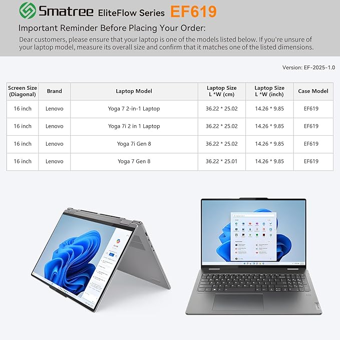 Smatree EliteFlow Laptop Sleeve Case for 16 inch Lenovo Yoga 7i/7 2 in 1, for 16 inch Lenovo Yoga 7i/7 Gen 8, Case with Accessory Pocket and Handle, Patented Super-Corner Shock Protection (EF619)