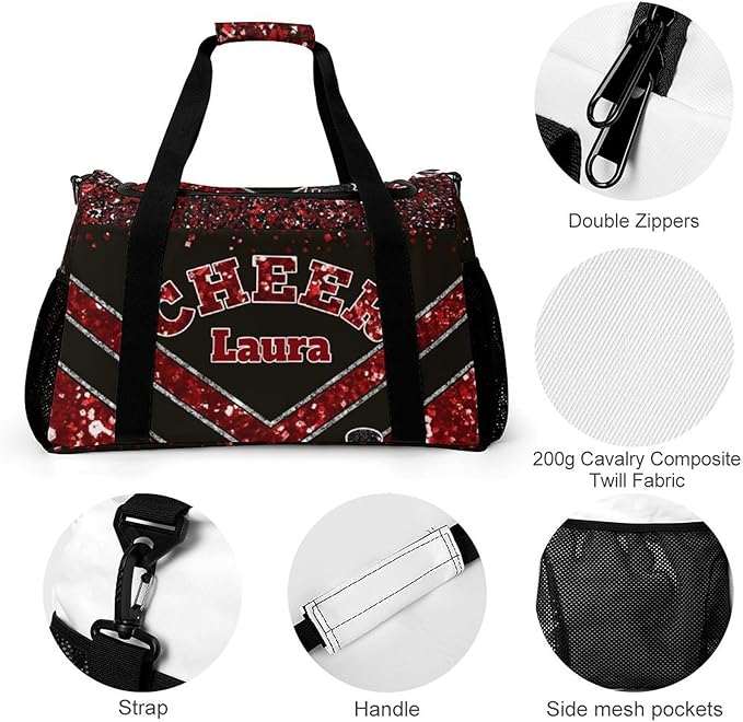 Personalized Cheer Bag Gifts for Girls Sport Cheerleading Gym Travel Duffel Bag Overnight Weekender Bags with Name (Red)