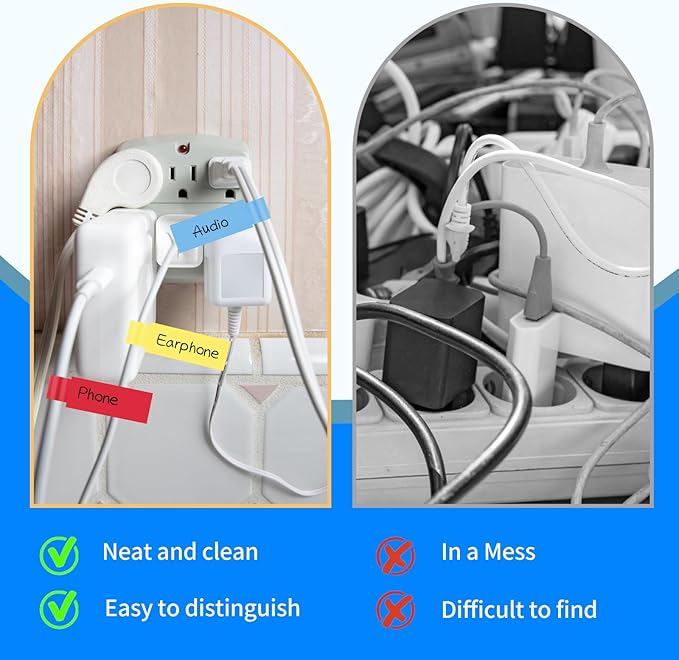 540 pcs Cable Labels, 9 Colors Cord Label, Waterproof Cables Tags, Self Adhesive Wire Labels, Cables Tags Printable for Laser Printer and Handwriting, Electronics Cable Management