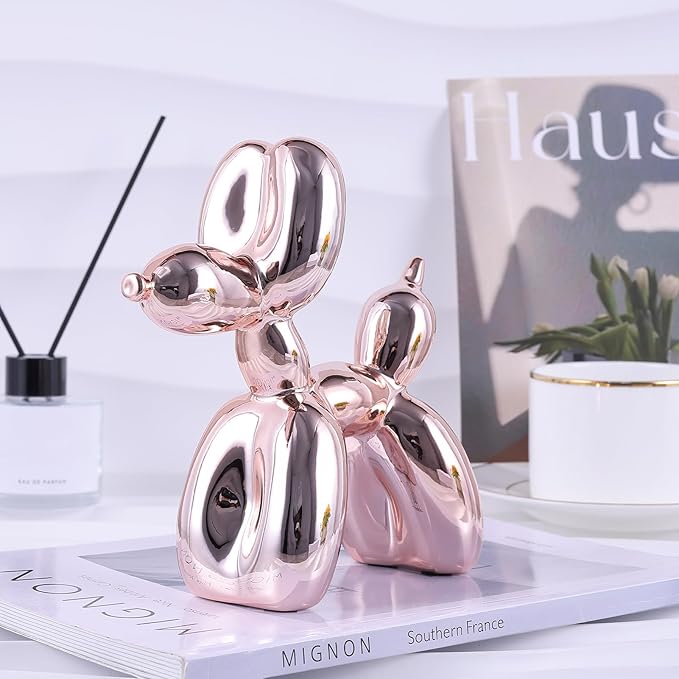 Pink Balloon Dog Decor - Animal, Shelf & Modern Desk Statue - Office Gold Decorations