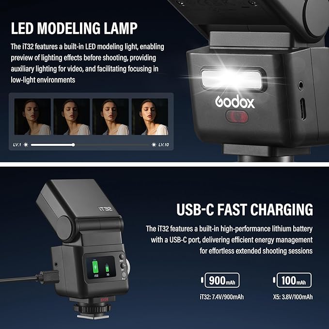 Godox IT32 TTL Camera Flash for Fujifilm with X5F Trigger & Diffuser kit,Magnetic Hotshoe & Trigger 2-in-1,2.4G Wireless,HSS 1/8000s,GN18,LED Modeling Lamp,Colorful Touch Screen,Rotatable Flash Head