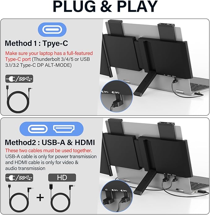 MAGICRAVEN Laptop Screen Extender, 15.6" FHD 1080P IPS Portable Monitor for Laptop 14-16.5" with USB-C/HDMI Port, Plug and Play Attachment Screen Extender for Windows/Mac/Android/Switch/PS5/Xbox