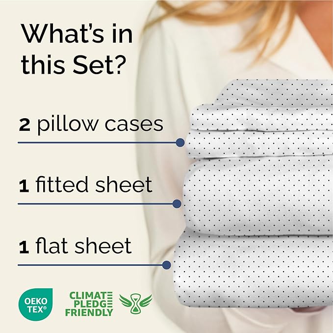 Black Polka Dots Bed Sheet Set – 1 Flat & 1 Fitted Sheet & 2 Pillowcases w/ Deep Pockets – Polka Dot Bedding - Wrinkle & Fade Resistant - Soft, Breathable & Cooling - Comfy, Luxury Bed Set - King Size