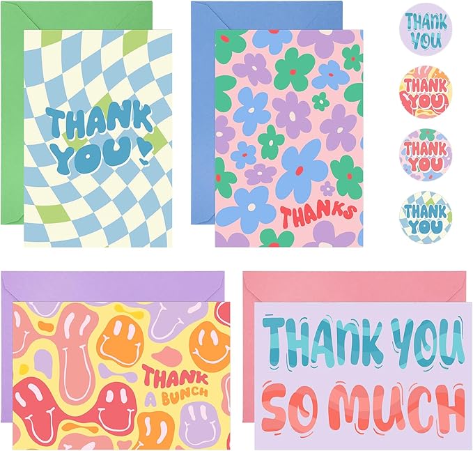 Thboxes 36 Pack Thank You Cards with Envelopes, 4x6 Inch Thank You Cards with Envelopes & Stickers, Cute Greeting Card for Birthday, Wedding, Baby Shower, Bridal Shower, Thanksgiving, Christmas