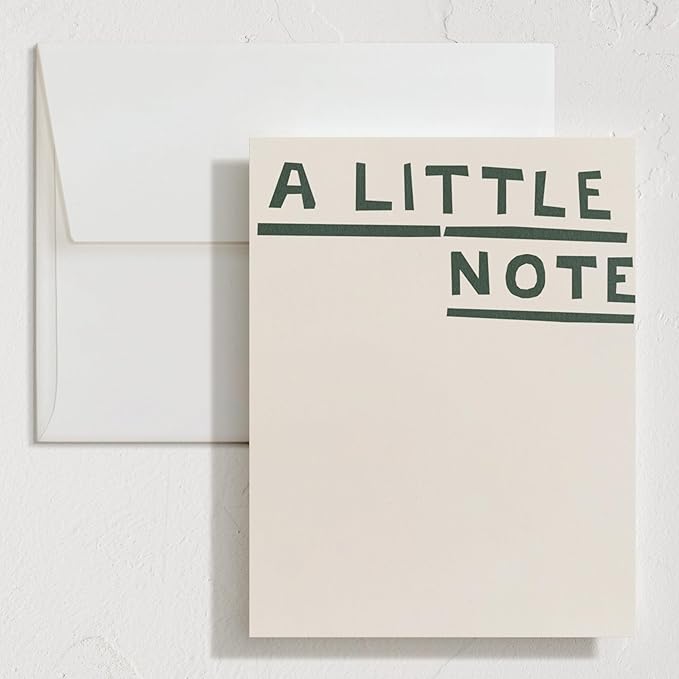 Minted Little Note Stationery Set, Set of 10, Flat Note Cards & Envelopes for Invitiations and Handwritten Thank You Messages, Minimalist Dark Green Stripes Design, Gifts for Women, Luxurious Paper