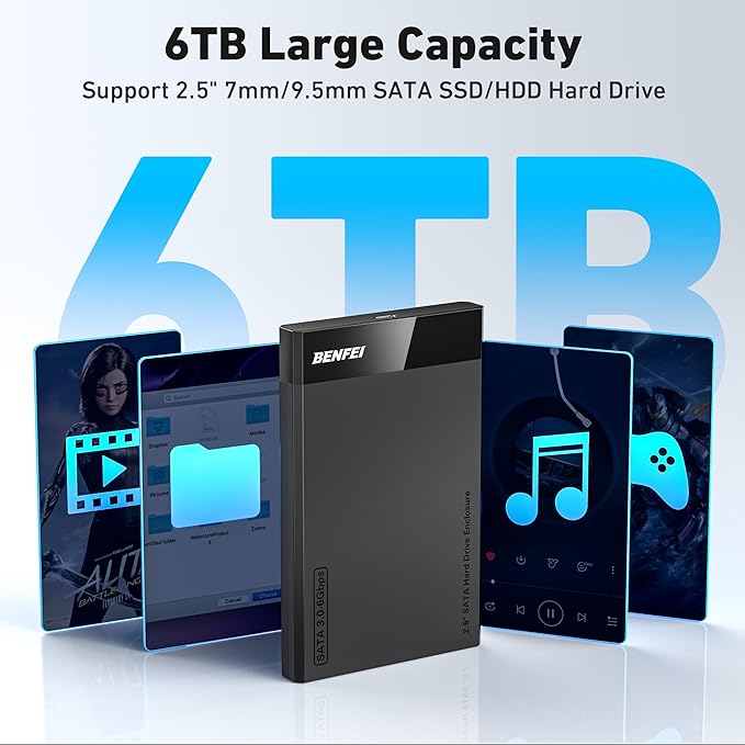 BENFEI 2.5 Inch SATA to USB Tool Free External Hard Drive Enclosure (6Gbps, Optimized for SSD, Support UASP SATA III)