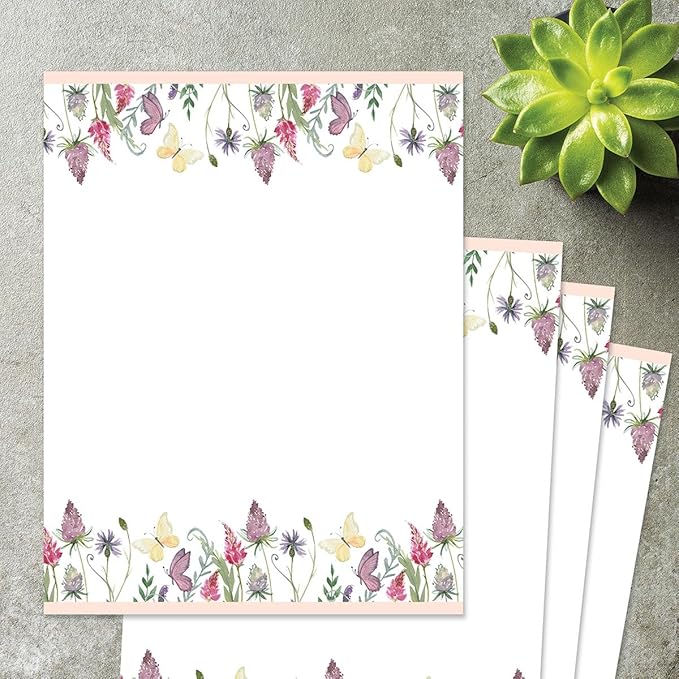 Current Singing Butterfly Floral Letter Paper - Spring Stationery Papers With Decorative Butterfly Border, Printable Holiday, Wedding & Bridal Shower, & Invitation Sheets, Set of 25, 8 1/2" x 11"