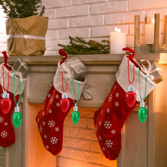Yinkin 30 Pcs Christmas Light up Necklace for Adults Flashing Necklaces Christmas Accessory for Xmas Party Favors Stocking Stuffers Christmas Ornaments Decoration Party Supplies (Bulb)