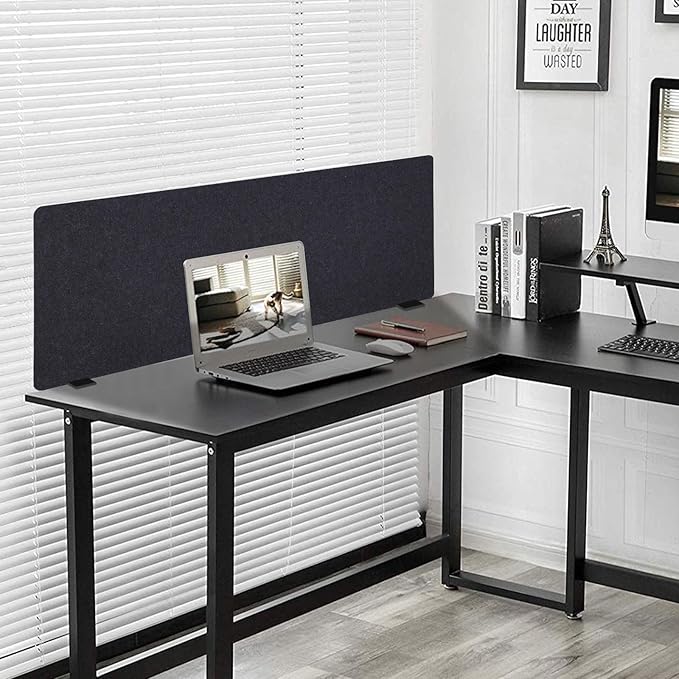 Desktop Privacy Panel, Sound Absorbing Cubicle Desk Divider Privacy Panel for Reduces Noise and Visual Distractions, Office Partition, Clamp-on Type (Dark Grey)
