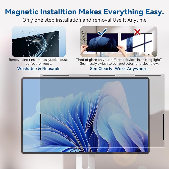[2-Pack] Magnetic 21.5 Inch Computer Privacy Screen Protector for 16:9 Monitor, Removable 21.5in Private Filter for Anti Glare Block Blue Light, Screen Cover Shield Office Shade for Desktop TV Monitor
