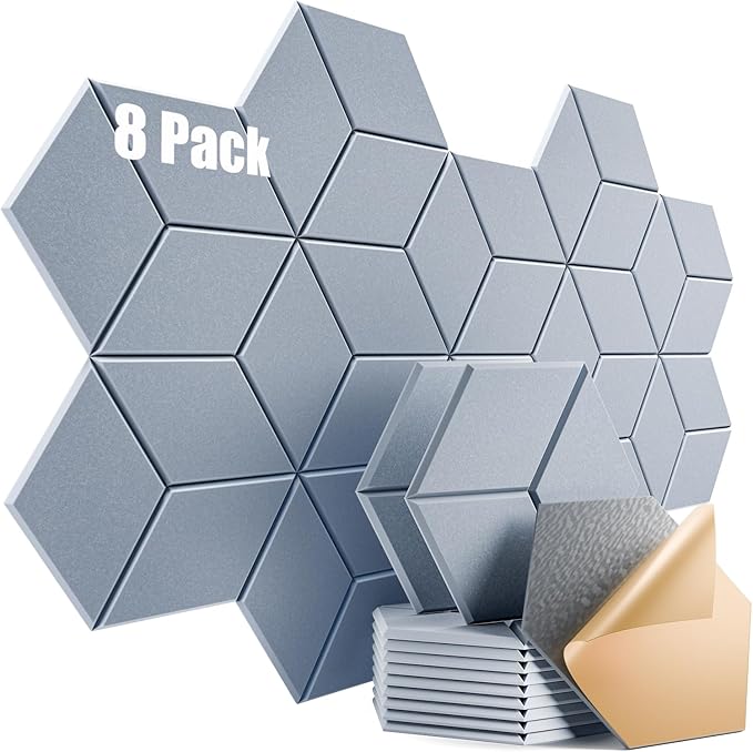 8 Pack Self-Adhesive Acoustic Panels 12" X 10" X 0.4" - Sound Proof Foam Panels for Wall with High Density, Y-Lined Design, Flame Resistant, Absorb Noise and Eliminate Echoes(Smoke Gray)