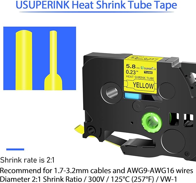 3 Pack Compatible for Brother Ptouch HSe-611 HSe611 HS-611 HS611 Black on Yellow 5.8mm 0.23'' Heat Shrink Tubing Label Tape for Wire Cable use in PT-D600 P700 P750W P900 Label Printer