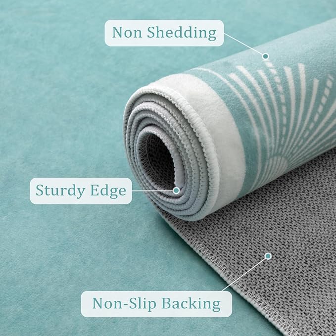Hedlive Modern Bedroom Rug 8x10 Under Bed, Low Pile Washable Rugs for Living Room,Soft Sun Printed Large Rug,Aqua Dining Room Rugs for Under Table Classroom Dorm(8x10ft, Baby Blue)