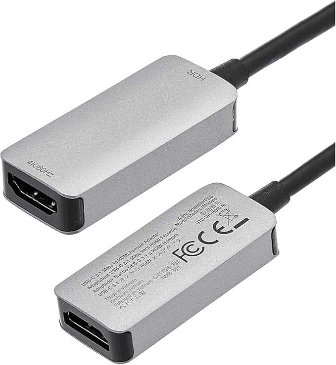 Amazon Basics USB-C 3.1 Male to HDMI Female Adapter for Phone and Tablet, 4K@60Hz, Portable, Plug and Play, Gray, 1.69 x 1.45 x 0.43 inches