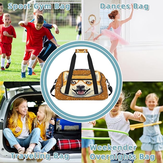 Travel Duffle Bag for travel duffle bag sports Girls Boys Kids Animal Dog Yellow Lightweight Overnight Sleepover Weekender Bags Small Dance Gym Sport Bag Teens Carry-On Size Workout Bag