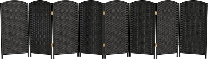Red Lantern 3 ft. Short Diamond Weave Fiber Folding Screen - Black - 8 Panel