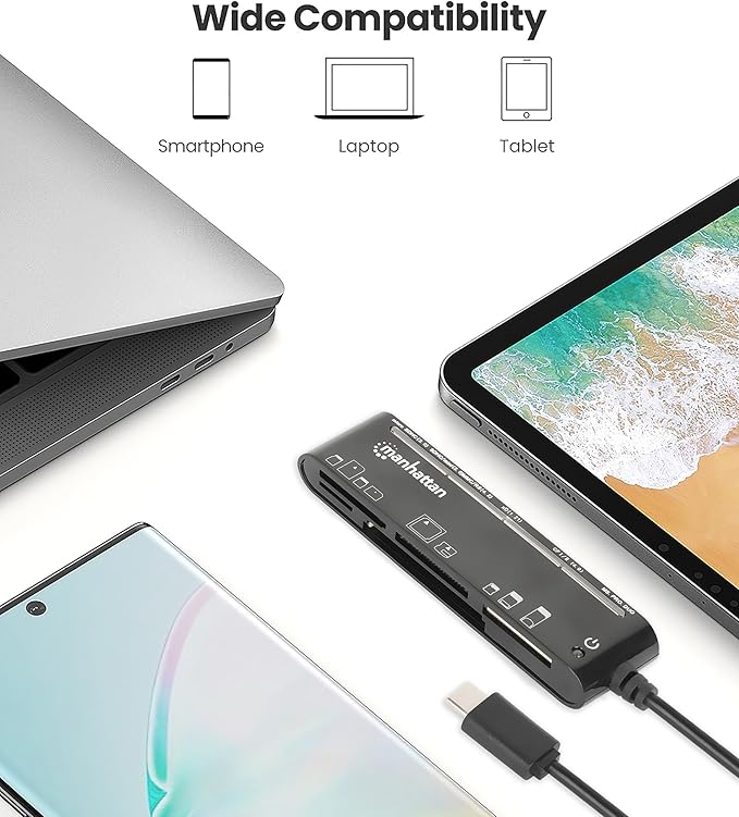 Manhattan 5 in 1 USB C Multi Card Reader Writer – microSD, SD, MS, xD, and CF, 480 Mbps Data Transfer Speed – Multiple Adapter Hub - Compatible with Windows & Mac – 3 Yr Mfg Warranty - 102681