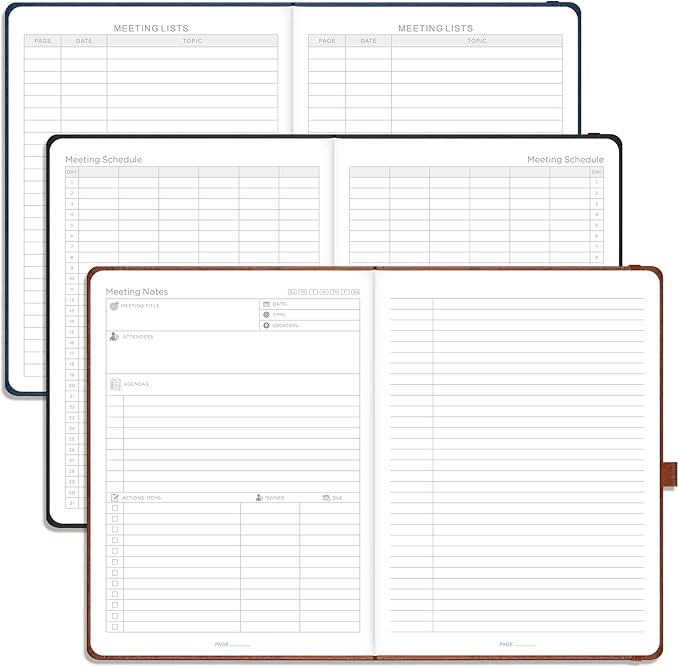 EMSHOI Meeting Notebook for Work with Action Items - 320 Pages B5 Thick Project Planner Agenda Organizer Work Notebook for Women Men Office Business, PU Leather Hardcover, 7.5" x 10", Gray Blue