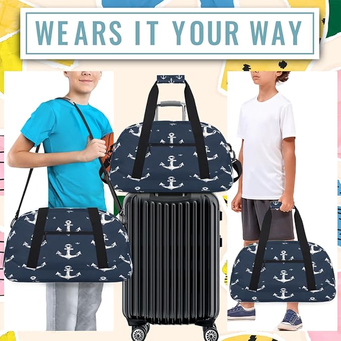Gym Bag for Women Men, Hand Drawn Nautical Anchor Travel Duffle Bags for Dance Ballet Overnight, Carry-On Weekender Bag with Detachable Shoulder Strap