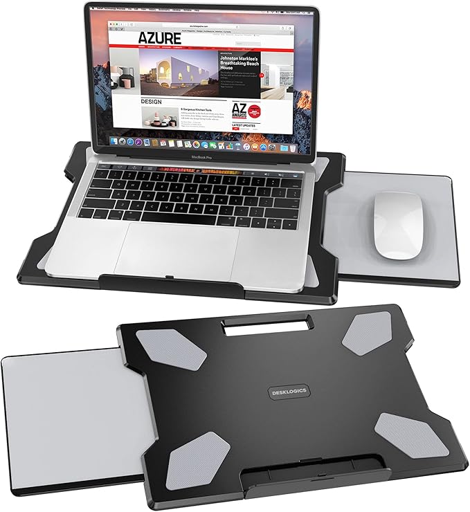 DeskLogics Laptop Lap Desk for Bed & Couch, Portable Laptop Lap Pad with Retractable Left/Right Mouse Pad, Stable & Comfortable Lap Tray for Sofa, Travel, Writing & Home Office