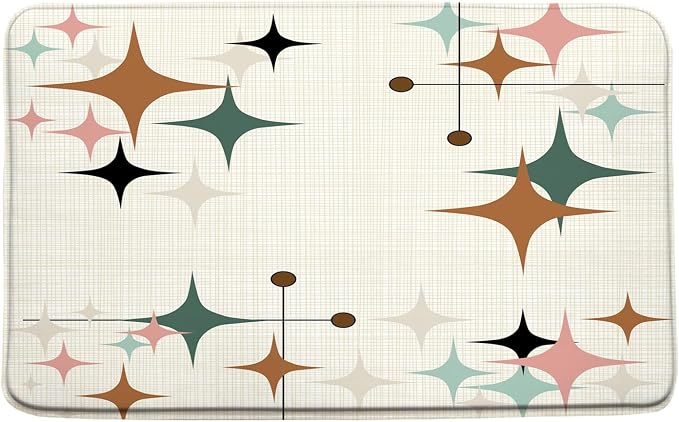 Mid Century Bath Mat Retro Atomic Stars 1950s 1960s Vintage Geometric Pattern Abstract Iconic Modern Brown 15.7x23.6 Inches Indoor Outdoor Floor Rugs