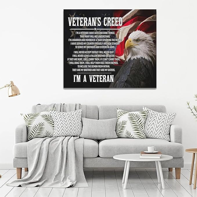 Veteran Wall Art Patriotic Pictures Wall Decor Military Canvas Prints Veterans Day Decorations Painting Framed Bald Eagle Artwork Office Home Man Cave Decor For Bathroom Bedroom Living Room 24"x20"