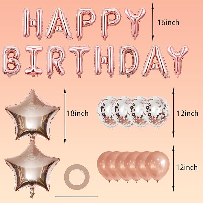 Rose Gold Balloons Happy Birthday Balloons Banner 16 Inch Aluminum film Letters Balloons for Party Decoration Scene Arrangement Balloon Birthday Event Celebration Decorations