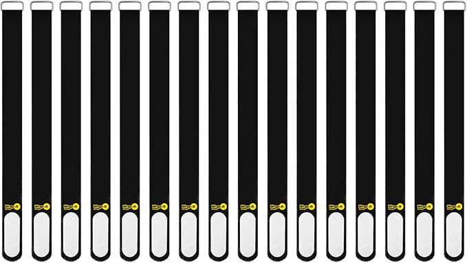 Wrap-It Storage Cinch-Straps, 12-in (16-Pack) Black - Hook and Loop Strap with Write on Label for Easy Cord Identification and Cable Management