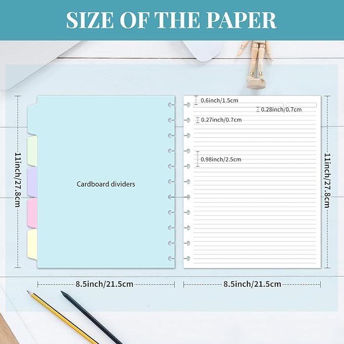 Discbound Refill Paper, Disc Paper Refill for Note-Taking System Discbound Planner Inserts with 240 Pages, 5 Sheets Dividers,White Paper Refill, Letter Size 8.5" x 11 "