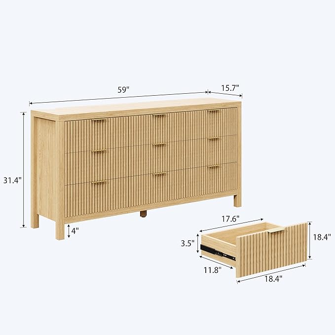 NRITOBY Modern 9 Drawer Wooden Storage Cabinet, Large Floor-Standing Storage Drawer Cabinet, Multifunctional Storage Cabinet for Office and Entryway