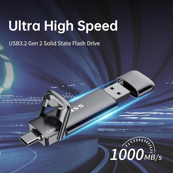 SSK 2TB SSD USB C Stick up to 1000MB/s,Fast External SSD Dual Drive Type-C + USB A 3.2 Gen 2 Solid State Thumb Drive,USB Memory Stick for iPhone 15/PS4/Android Phone/Tablet/Windows/Mac, SD301 Pro
