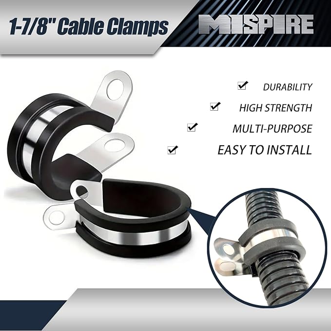 1-7/8 Inch Rubber Cable Clamps 25 PCS, 304 Stainless Steel Hose Pipe Clamps, Automotive Wire Rubber Insulated Clamps, Metal Clamps for Tube, Pipe and Wire Cord Installation