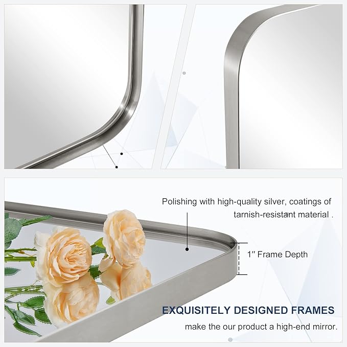 ANDY STAR Brushed Nickel Mirrors for Bathroom Sink, 28x36 Inch Bathroom Vanity Mirror with Rectangular Metal Frame-Modern Clean Design with Superior Stainless Steel Frame