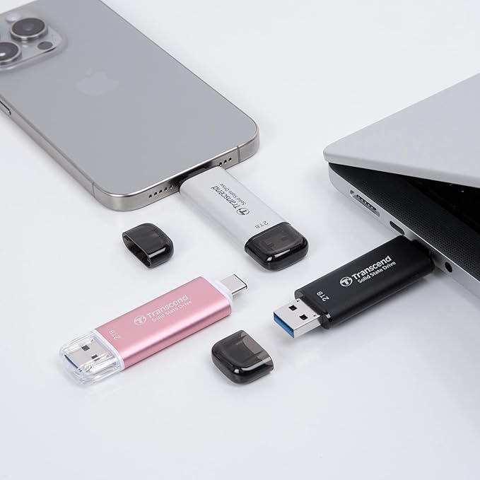 Transcend ESD310 2TB External SSD, Up to 1,050MB/s, Dual USB Drive for iPhone17,16,15, iPad&Mac/Pixel10/Tesla/Steam Deck/ROG Ally/MSI Claw/Android/PS5, 2-in-1 Type C &A, USB 3.2 Gen2 Portable SSD