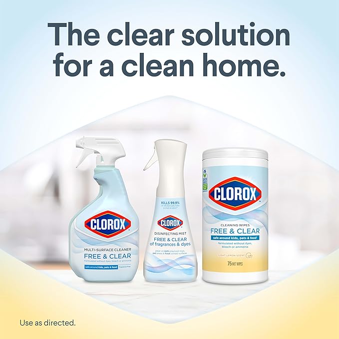 Clorox Free & Clear Cleaning Wipes, Light Lemon Scent, 75 Count, Pack of 3 (Pack May Vary)