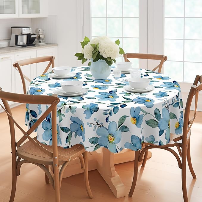 Eikione Round Tablecloth,Tablecloth Waterproof and Wrinkle-Free, Floral Table Covers, Summer Decorations for Home 70inch