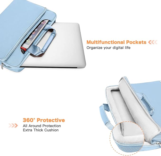 MOSISO 360 Protective Laptop Shoulder Bag Compatible with MacBook Air 15 M4 A3241 M3 A3114 M2 A2941/Pro 16 inch M4 M3 M2 M1, 15-15.6 inch Notebook,Matching Color Sleeve with Belt, Airy Blue