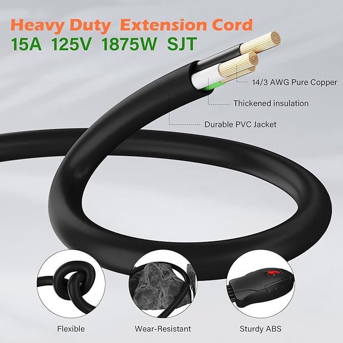 1 to 5 Outlet Power Squid Y Splitter 3 Ft Extension Cord with On/Off Switch, 3 Prong Multiplier Power Strip Surge Protector,Indicator&Resettable,14AWG 15A SJT for Lights Appliances Workshop Garage-ETL