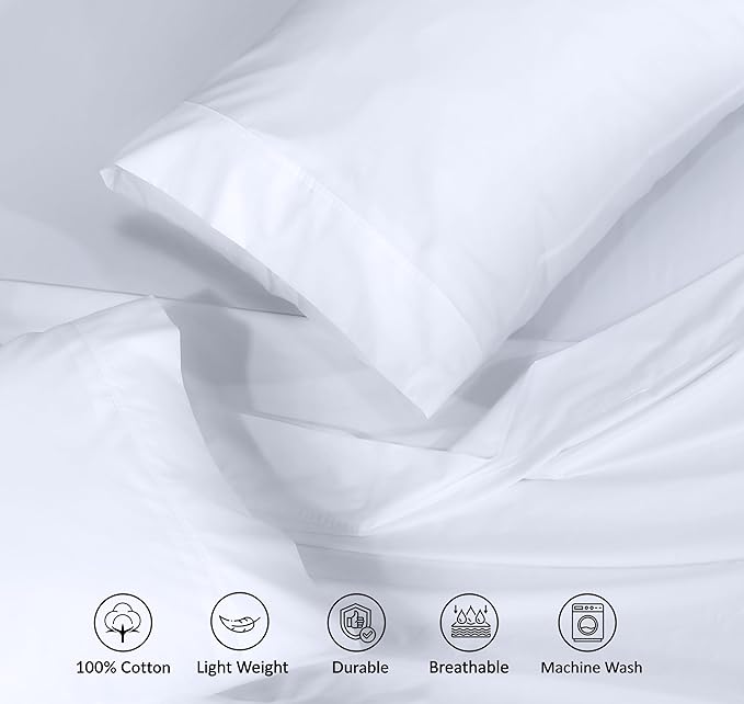 RUVANTI 100% Cotton Full Size Bed Sheets, 4 Pieces, Soft & Breathable Percale Weave Bedding, Deep Pocket 16", Hotel Standard, Crisp Cool Feel, Durable, Perfect Sheet Set Dyed, Bright White