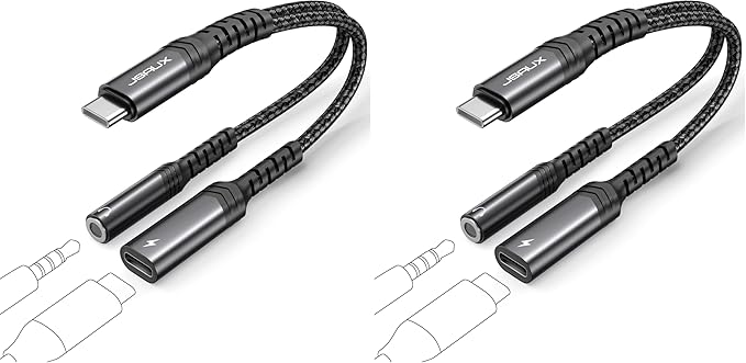 JSAUX USB C to 3.5mm Headphone and Charger Adapter,2-in-1 USB C to Aux Audio Adapter with PD 60W Fast Charging Compatible with iPhone 15 pro max/15 pro/15 Plus /15-Black (Pack of 2)