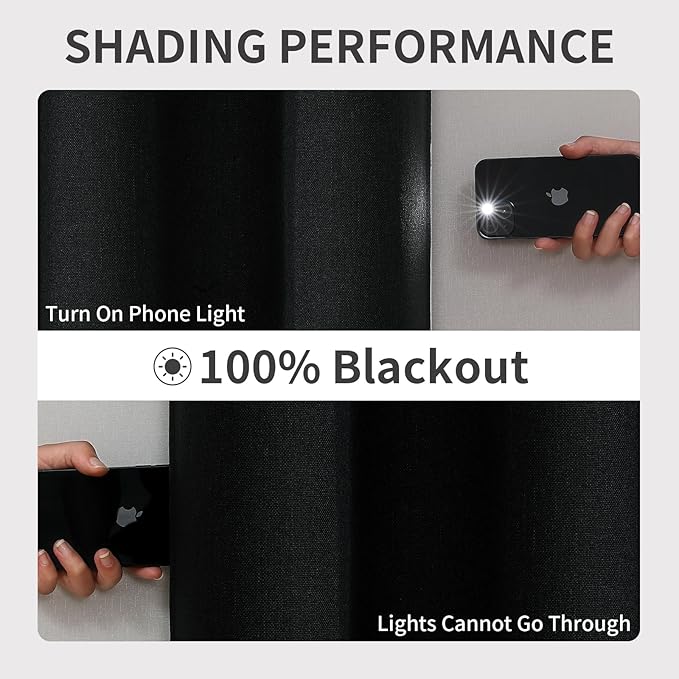 Joydeco Blackout Curtains 90 Inches Long 2 Panels Burg, Room Darkening Curtains for Bedroom, 100% Black Out Textured Thermal Drapes Privacy Protection 2 Panels Set(W52 x L90 Inch, Black)