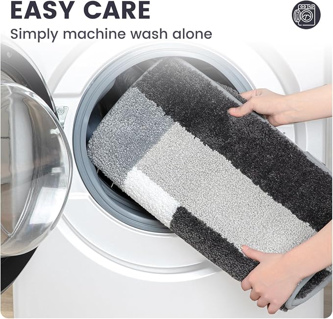Checkered Bath Mat - Super Absorbent, Soft and Thick, Rubber Backing Non-Slip, Machine Washable Shower Rug, Bath Mat, Bathroom Home Decor Accessories, 20"x31" (50x80cm), Black