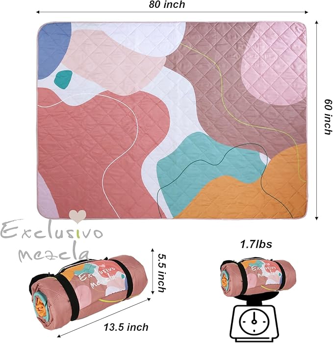 Exclusivo Mezcla Waterproof Picnic Blanket 60x80 Inches Large Multicolor Floral Polyester Sandproof Modern Camping Blanket
