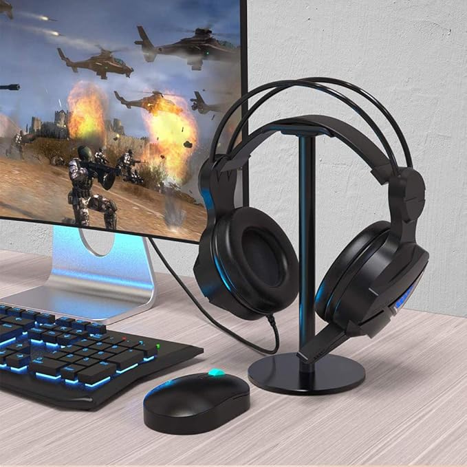 Deear Headphone Stand Gaming Headset Holder Universal Aluminum Metal Headphone Holder Hanger with Aluminum Supporting Bar Flexible Headrest ABS Solid Base for All Headphone,Black, HSB3602