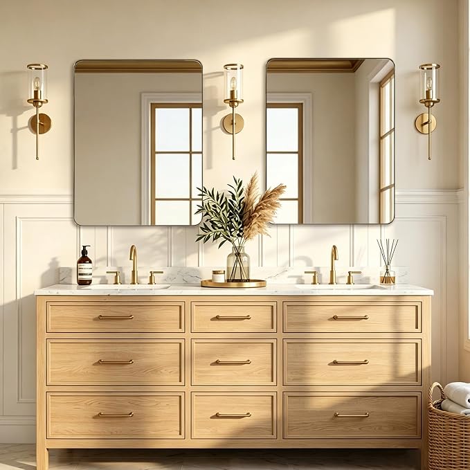 ANDY STAR Gold Bathroom Mirrors for Over Sink, 24x32 Inch Brushed Gold Wall Mirror, Rectangular Metal Framed Vanity Mirror -Modern Clean Design with Superior Stainless Steel Frame