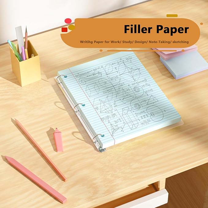 Blue Loose Leaf Paper 200 Sheets Colored Filler Paper 2 Pack 8 * 10.5 College Ruled 3-Hole Punched Paper for 3-Ring Binders Notebook Lined 8" x 10.5"