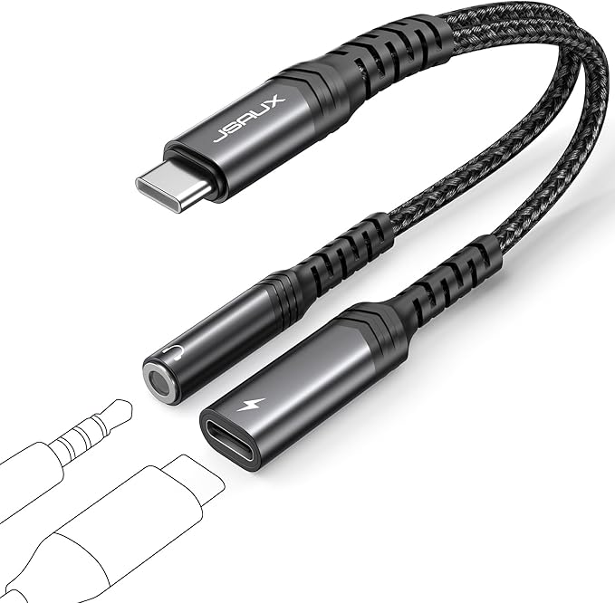 JSAUX USB C to 3.5mm Headphone and Charger Adapter,2-in-1 USB C to Aux Audio Adapter with PD 60W Fast Charging Compatible with iPhone 15 pro max/15 pro/15 Plus /15-Black