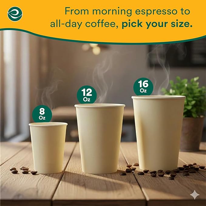 ECO SOUL 200 Pack 12 oz Disposable Coffee Cups Eco-Friendly, Biodegradable, Compostable, Leak-free & Sturdy To Go Hot Drink Travel Bagasse Cup for Tea, Chocolate, Party, Picnic & Cafe, Office & Home