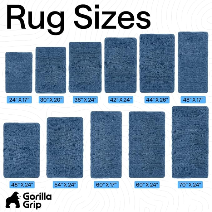 GORILLA GRIP Bath Rug Mat 48x17, Thick Soft Absorbent Chenille, Quick Dry Microfiber Mats, Rubber Backing Washable Shower Floor Rugs, Bathmat Runner, US Designed Bathroom Home Decor Accessories Blue